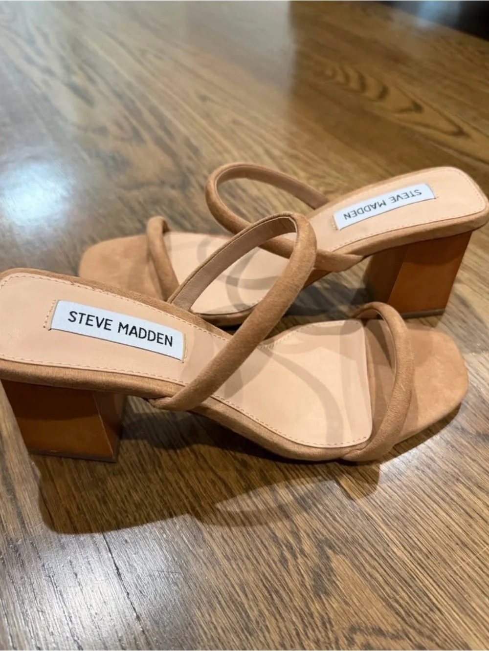 Steve Madden Nude/Tan Suede Strappy Block Heel Sandals